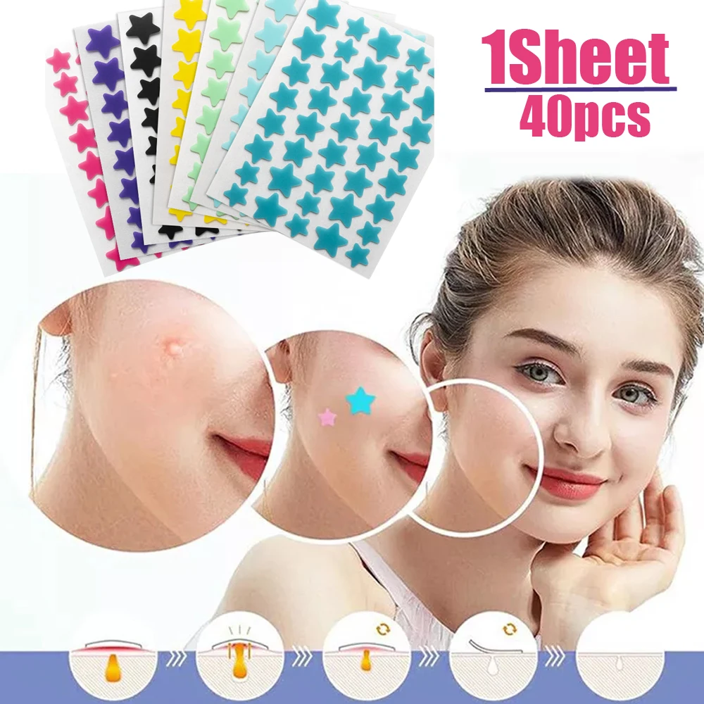 

40Pcs Colorful Cute Star Shaped Acne Treatment Sticker Invisible Acne Cover Removal Pimple Patch Skin Care