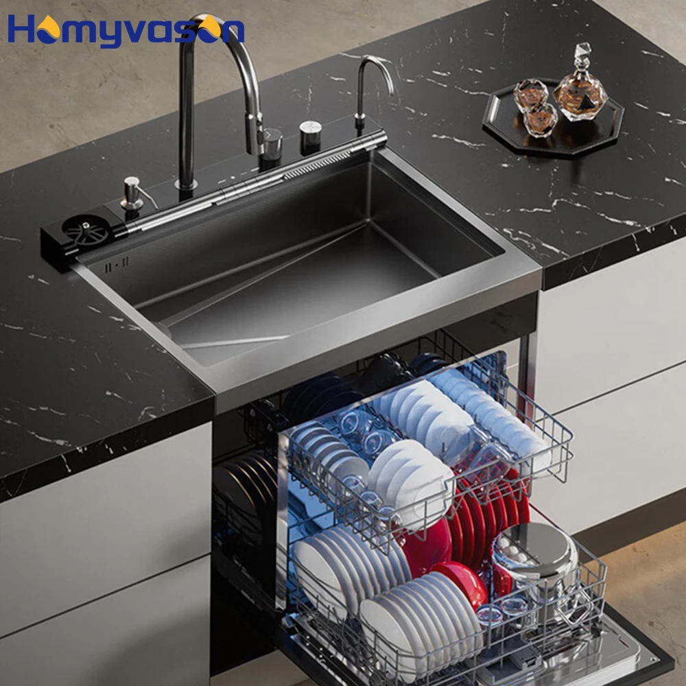 75cm Commercial Automatic Stainless Steel Countertop Semi Integrated Kitchen Sink Dishwasher Cleaner Washer Machine for Home