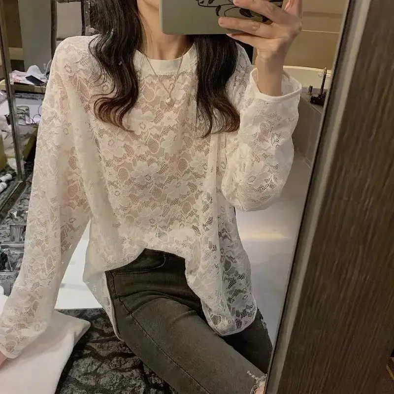 

Women Plain Tshirt Loose Sale Long Sleeve Cool 2025 Aesthetic Wholesale Woman T-shirt Sexy Lace Clothing Youth Tee Black Top