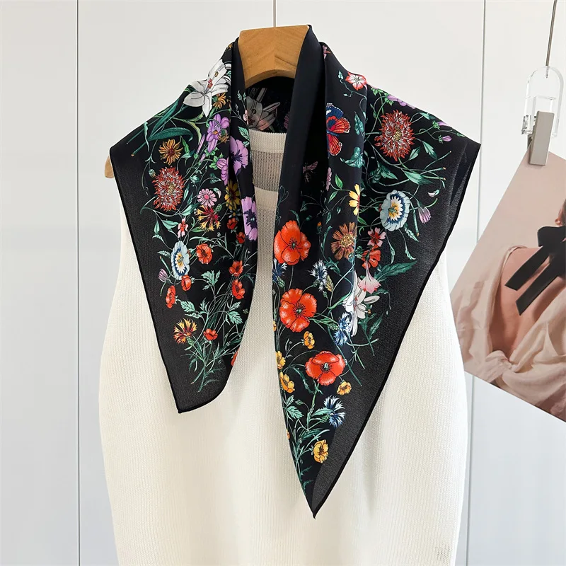 Luxury Light Silk Square Scarf Double Crepe 100% Pure Mulberry Silk Elegant Commute Ladies Temperament Decor Neck Neckerchief