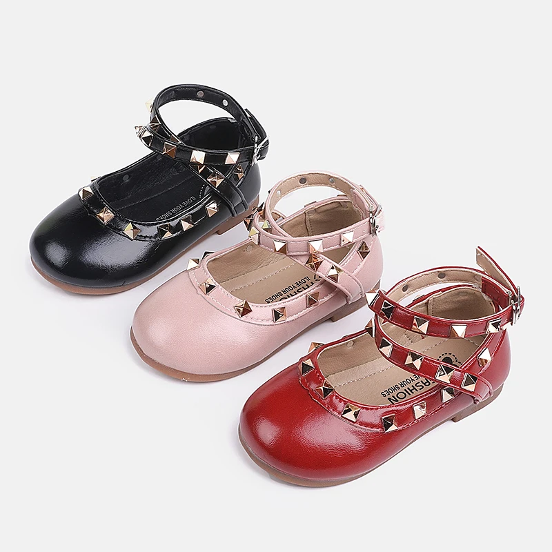 

Mumoresip Girls Leather Shoes Red Rivets Children’s Flat Shoes for School Perform Non-slip Kids Princess Uniform Mary Jane Shoes
