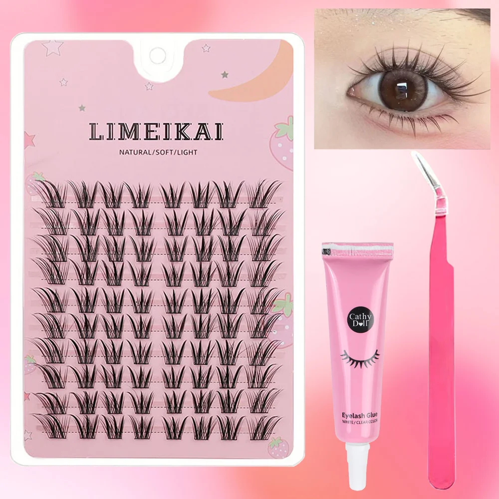 10 صفوف من مجموعة غراء الرموش المزيفة السميكة المقطوعة مع طلاء الثعلب الجبلي + غراء الرموش + مشبك رموش خاص #1