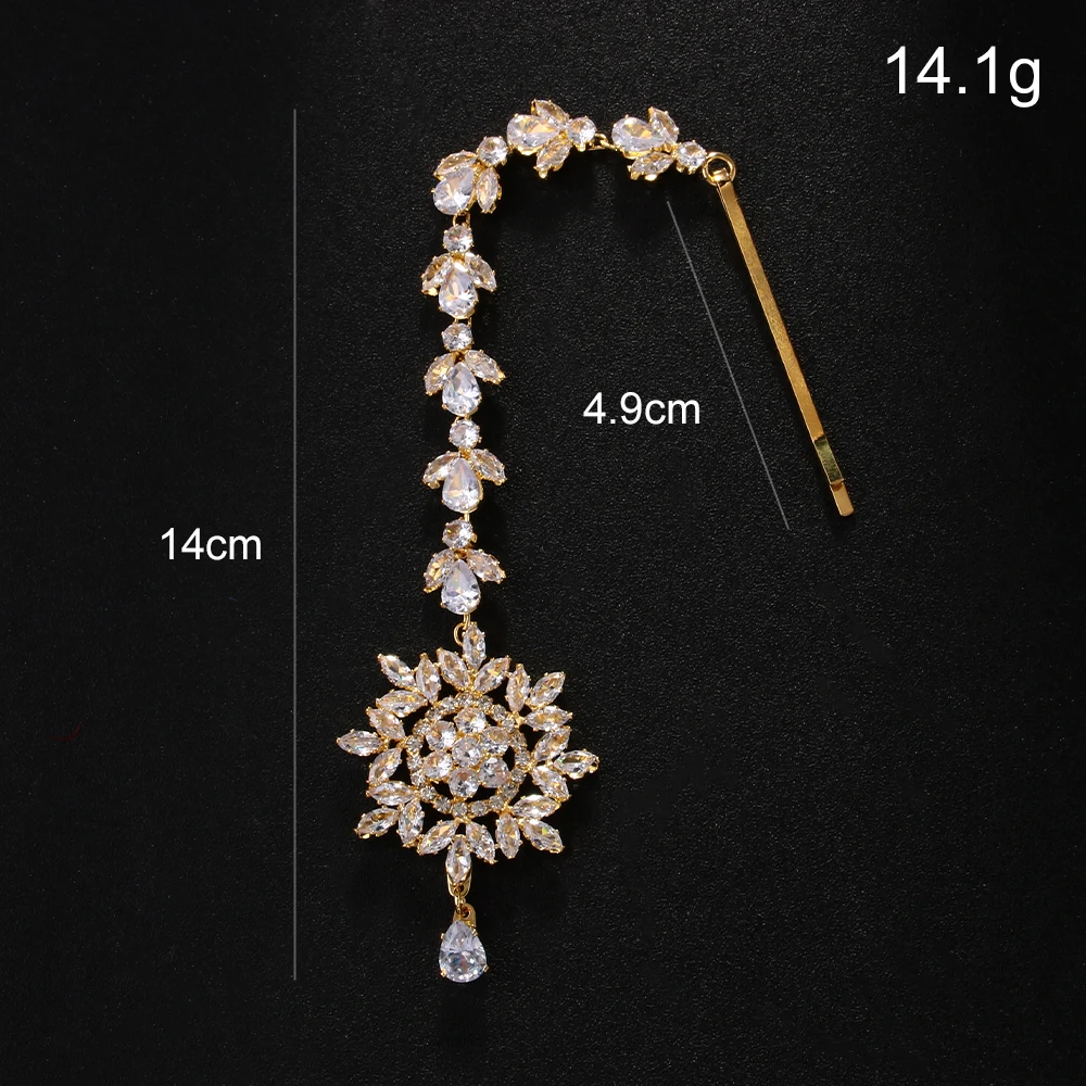 Zircon Maang Tikka Crystal Head Chain Wedding Jewelry for Women Dangling Forehead Chain Drop Bead Pendant Prom Accessoriesi