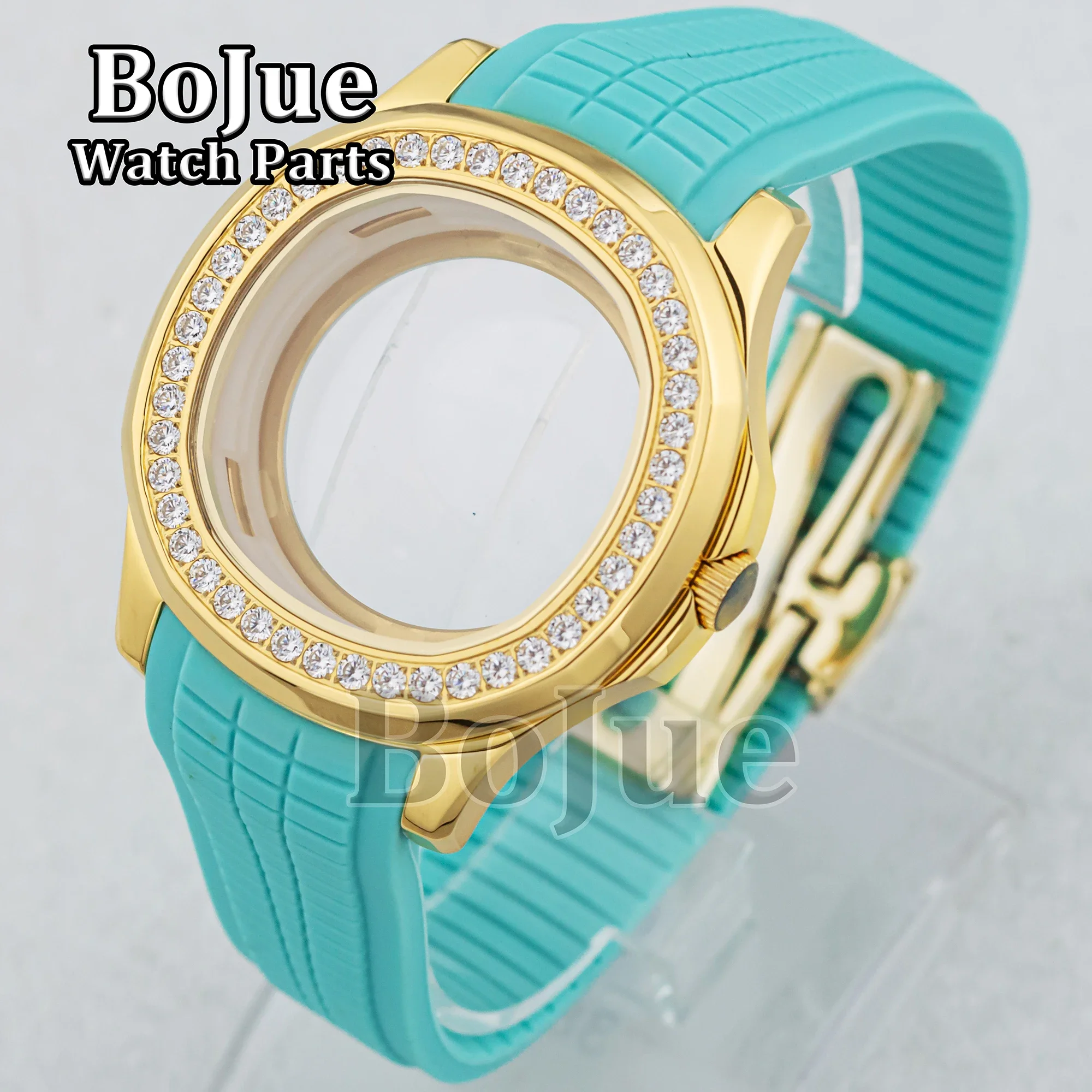 

42mm Diamond Watch Case Rubber Strap 32mm Dial For MOD AQUANAUT Nautilus NH34 NH35 NH36 Automatic Movement Parts Sapphire Glass