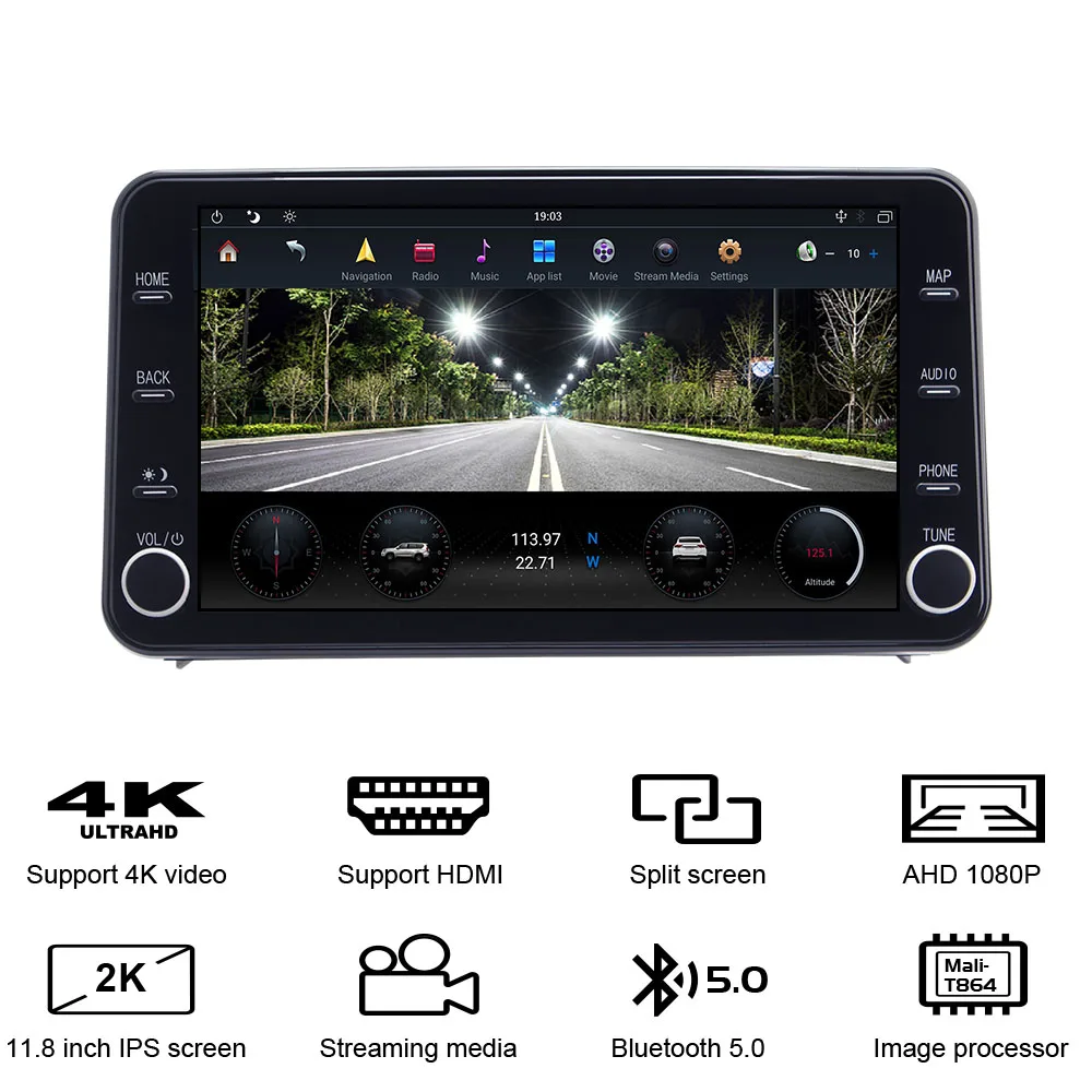 11.8 inch Android 9.0 4+64GB Car Night Streaming Radio GPS with camera For Toyota Corolla 2019 2020 Multimedia player