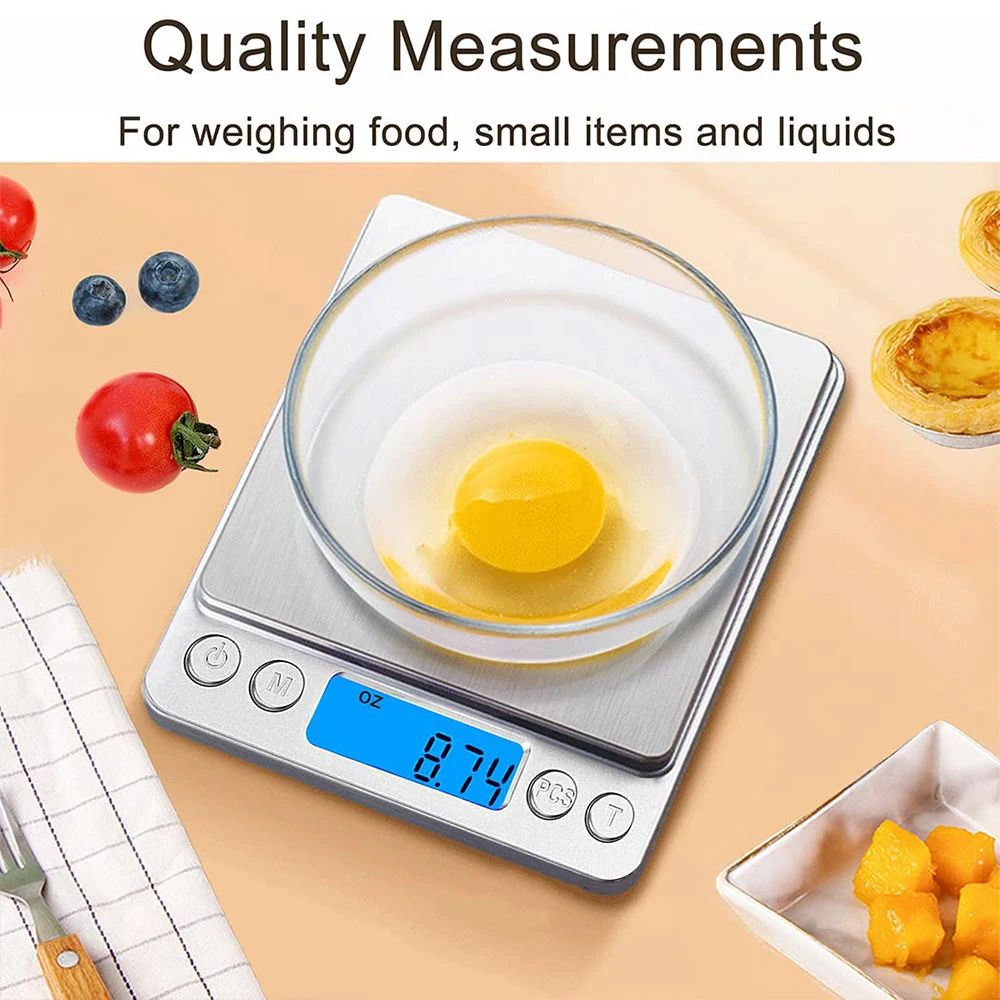 3000g Digital Kitchen Food Scale 0.1g Accuracy Small Gram Weight Scale For Cooking Baking and Jewelry with LCD Display