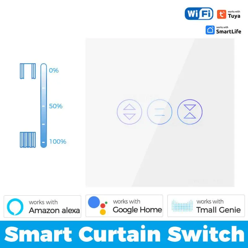 

Tuya Smart Home WiFi EU-White Touch Window Roller Shutter Switch Blinds European and American Brazilian Meter APP Voice Switch