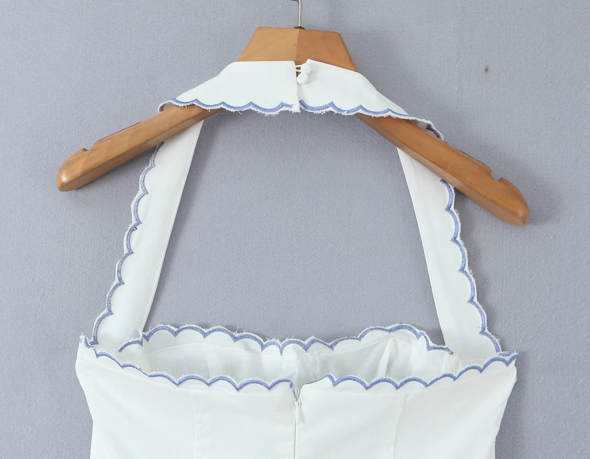 Sexy blanc broderie vague reliure licou fronde robe femmes fleur soutien-gorge fil taille basse courte robe de bal robes trapèze robes