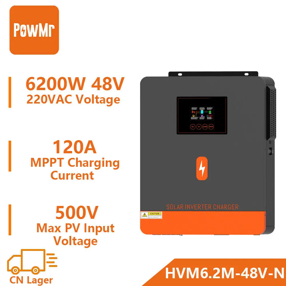 

POWMR 6200 Вт 48 В гибридный солнечный инвертор и 4200 Вт 24 В автономный инвертор чистой синусоидальной волны с контроллером заряда солнечной энергии MPPT 120 А