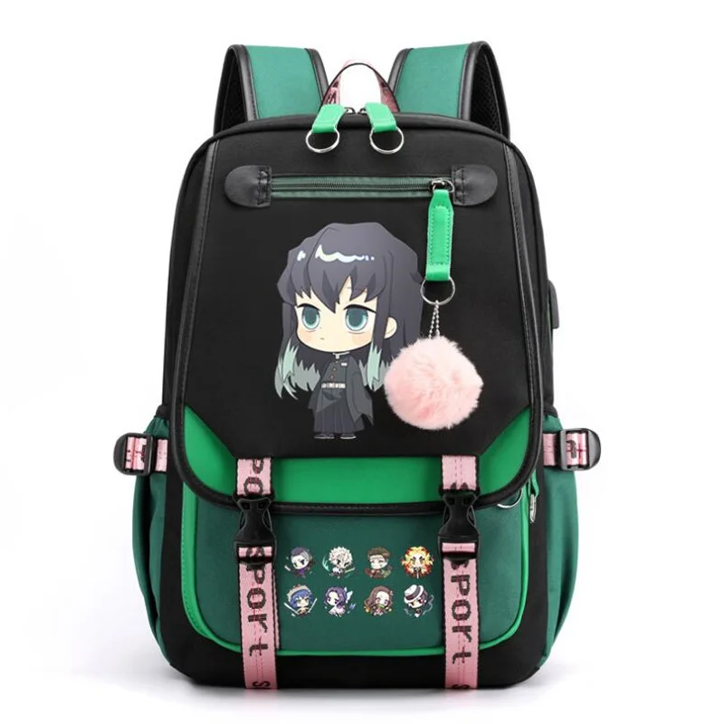 Demon Slayer Backpack Schoolbag USB Laptop Bag Tokitou Muichirou Kanroji Mitsuri Men Women Rucksack Travel Shoulder Outdoor Bags