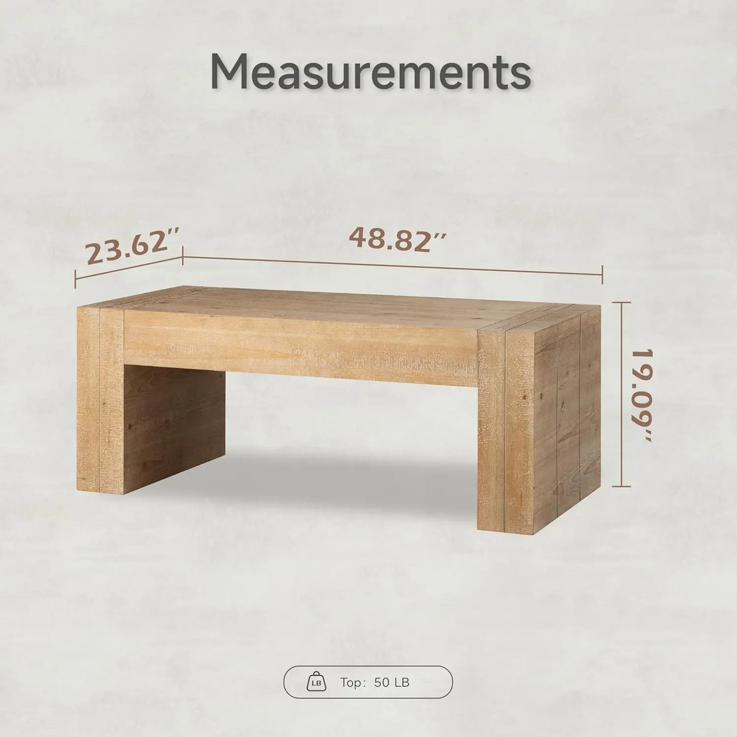طاولة قهوة خشبية ريفية حديثة بأرجل سميكة، طاولة مركزية مستطيلة لغرفة المعيشة، تصميم لمسة نهائية طبيعية، مزرعة قوية S
