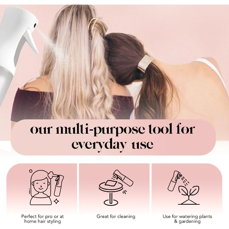 Kontinuierliche Sprühflasche für Haare, feiner Nebel, Wasser, Mister-Wasser, recyceltes Haar zum Reinigen, Styling, Pflanzen mehr, 150 ml