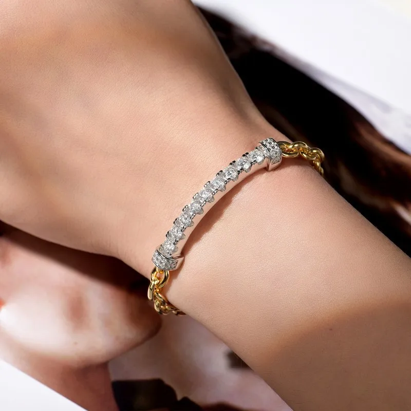 4mm2.7ct D Color Moissanite Tennis Bracelet 925 Sterling Silver Plated White Gold Bracelet for Women Man Sparkling Party Jewelry