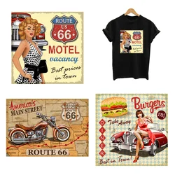 2Pcs/Lot Route 66 Ironing Applications For Clothing Iron On Patches Heat-Adhesive Thermal Transfer Fusible T-Shirt Stickers DIY