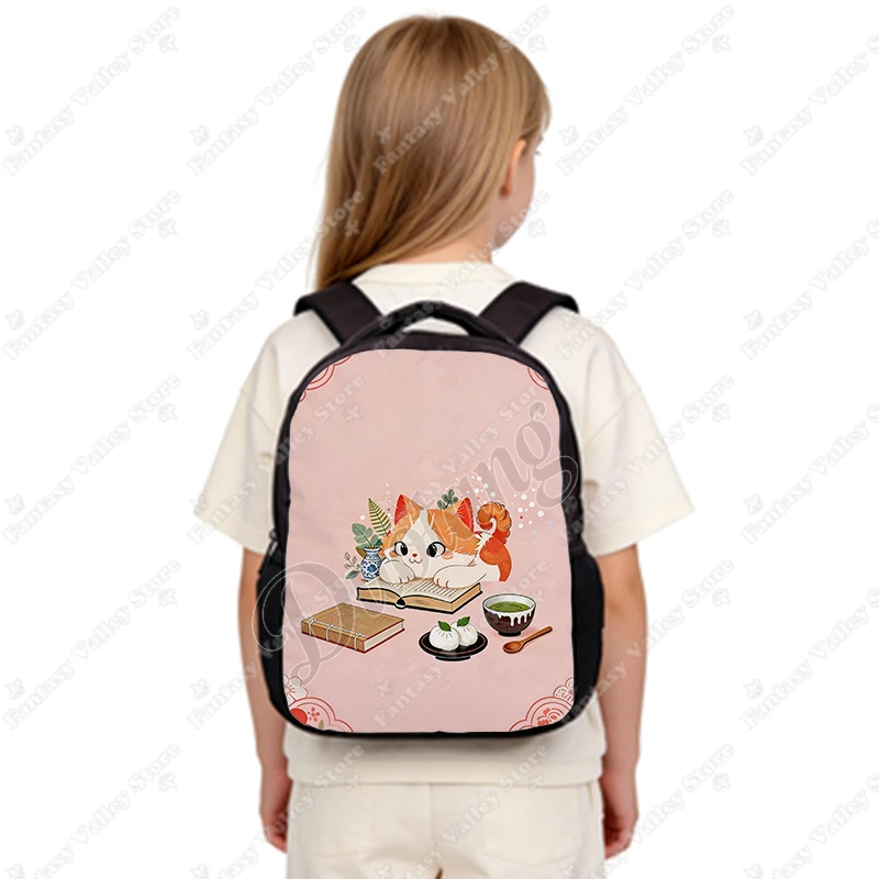 12 Inches The Cat Lying on The Book Pattern Backpack for 2-4 Years Kawaii Sleeping Neko/Kitten Bookbags Kindergarten Toddler Bag