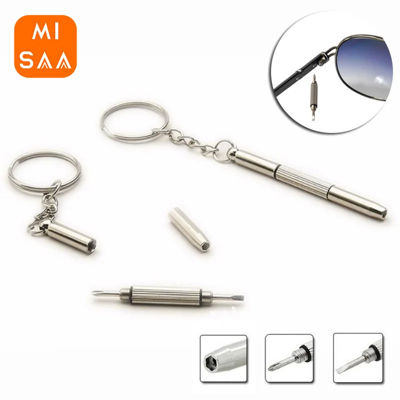 3 In 1 Eyeglass Screwdriver Sunglass Glasses Watch Portable Stainless Steel Keychain Screwdriver Repair Kit Tools Hand Tools