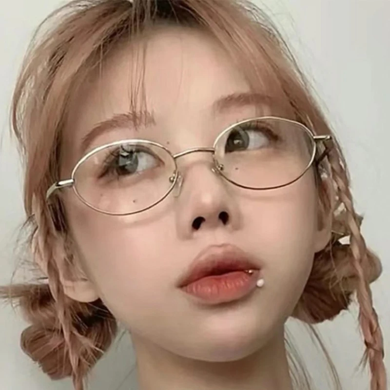 

Vintage Anti-Blue Light Glasses Women's Oval Metal Frame Brand Designer Fashion Y2K Woman Metal Optical Frames Computer Glasses