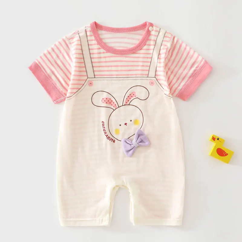 

0-18M Baby Summer Pure Cotton Short Bodysuit Newborns Breathable Skin-friendly Romper Toddler Cute Cartoon Casual Knit One-piece