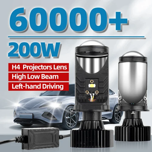 Imagen 1 del producto 1/2 Uds 9003 H4 lente de proyector Led bombillas de haz alto y bajo 200W 12V faro de motocicleta 6500K h4 led con lente conducción izquierda