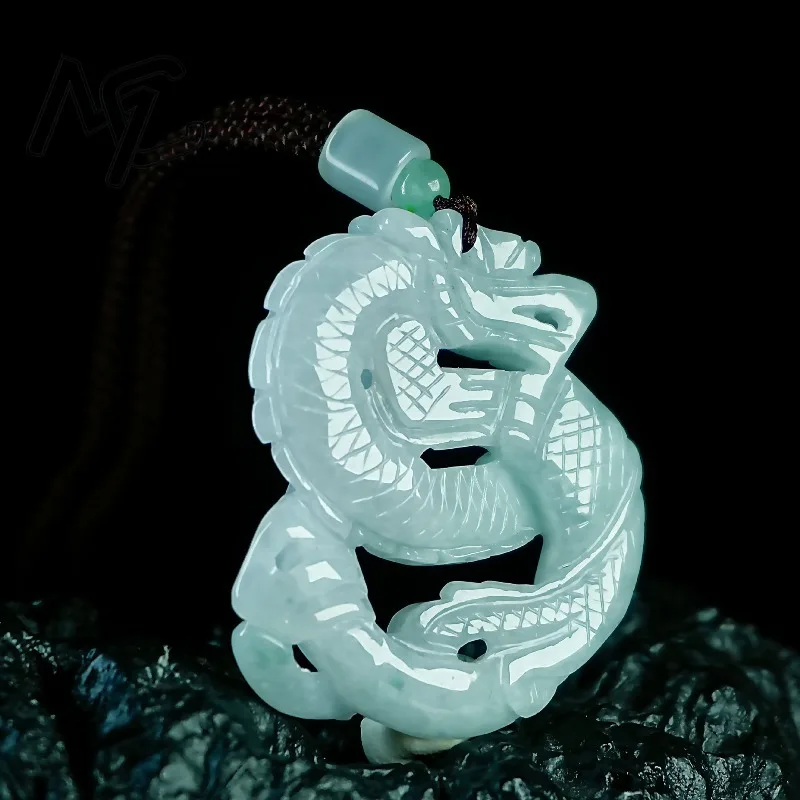 Natural Real Emerald Jade Hollow-out Dragon Pendant Necklace Carved Charm Jadeite Jewelry Fashion Amulet Gifts Certificate 3