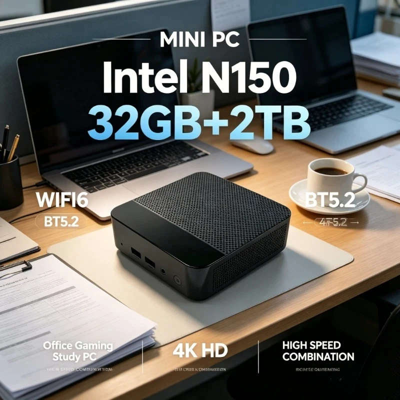 Mini PC Intel Core N150 16GB RAM 2TB SSD WiFi6 BT5.2 4K HD Windows 11 Compact Desktop Computer for Office Gaming Study Home
