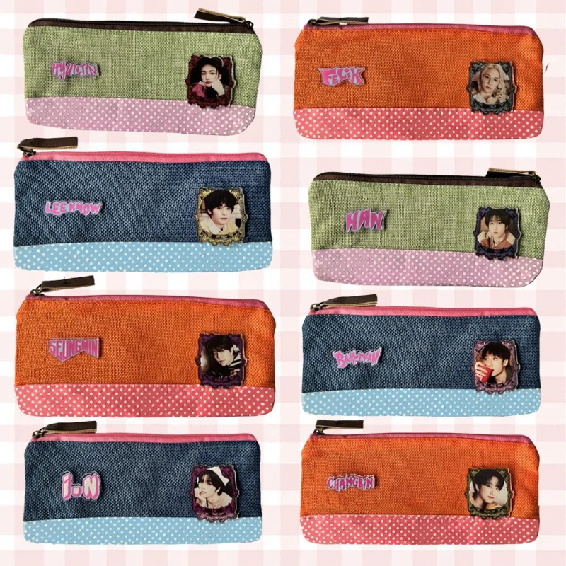 17*8CM Felix Bang Chan Hwang Hyun Jin Chang-Bin Popular Korean Idol Boy Group Peripheral Cute Large Capacity Canvas Pencil Case