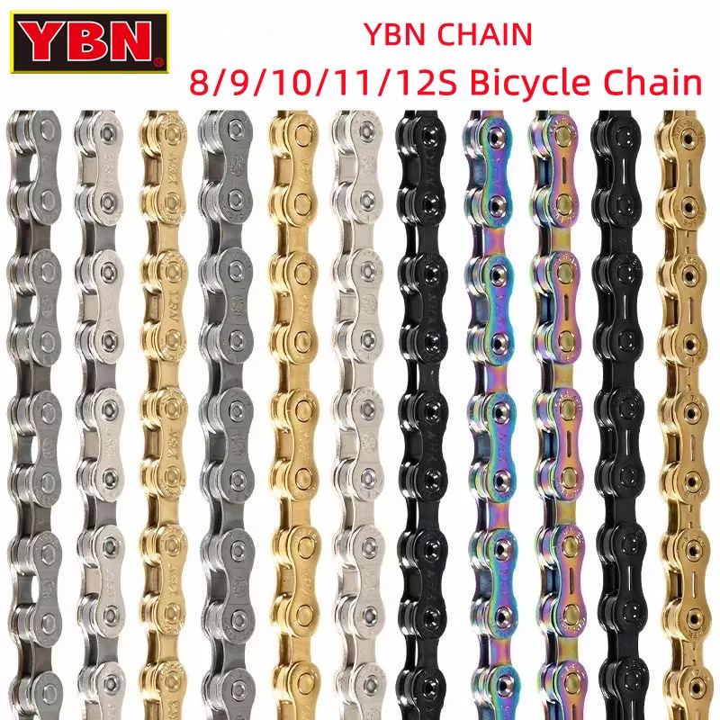 YBN Bike Chain 10 11 12 speed SLA silver hollow gold oil slick Titanium coating 8 9s MTB road bike chain for Shimano/ SRAM