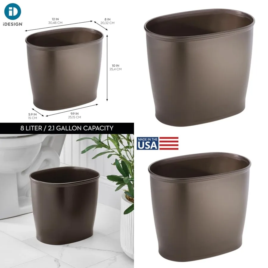 

Slim Plastic Bathroom Trash Can, Small Garbage Bin for Bedroom, Office, Desk, Dorm, Bronze