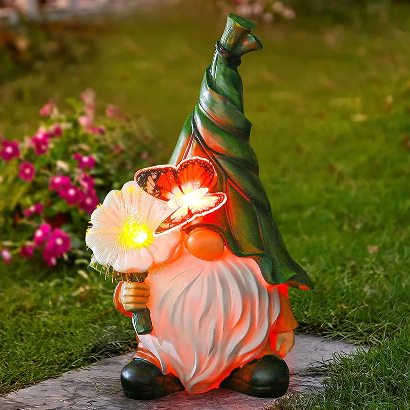 

Hot Selling Personalized Dwarf Garden Solar Ornaments Outdoor Resin Statues Courtyard Dwarf Elf Solar Lights Etc