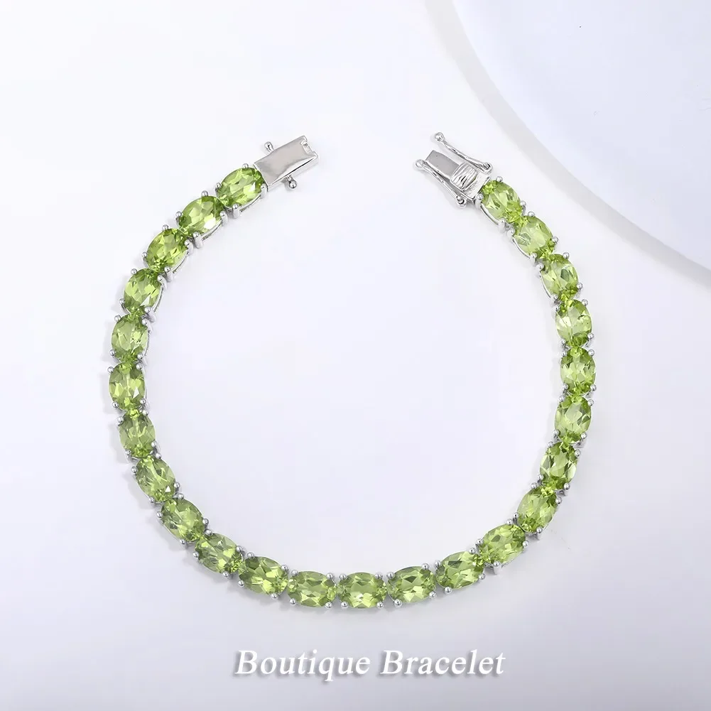 GZ ZONGFA 925 Sterling Silver Charm Bracelet Hot Selling 20 Carats Natural Peridot Gem Tennis Bracelet Women Party Fine Jewelry