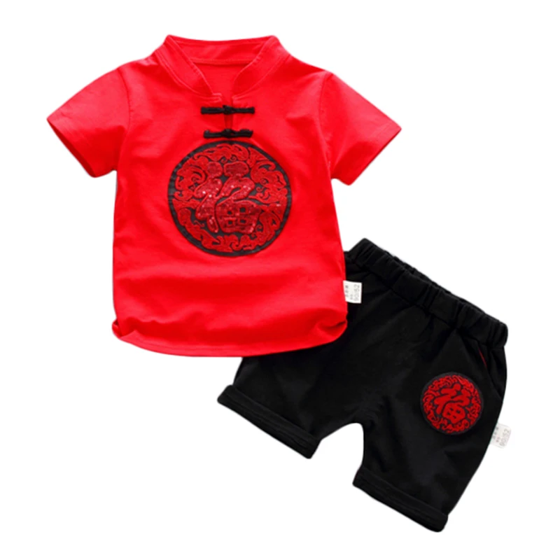 Jlong Chinese Style 0-5 Years Casual Kids Outfits Clothes Sets Toddler Baby Boys Short Sleeve T-Shirt Tops+Shorts