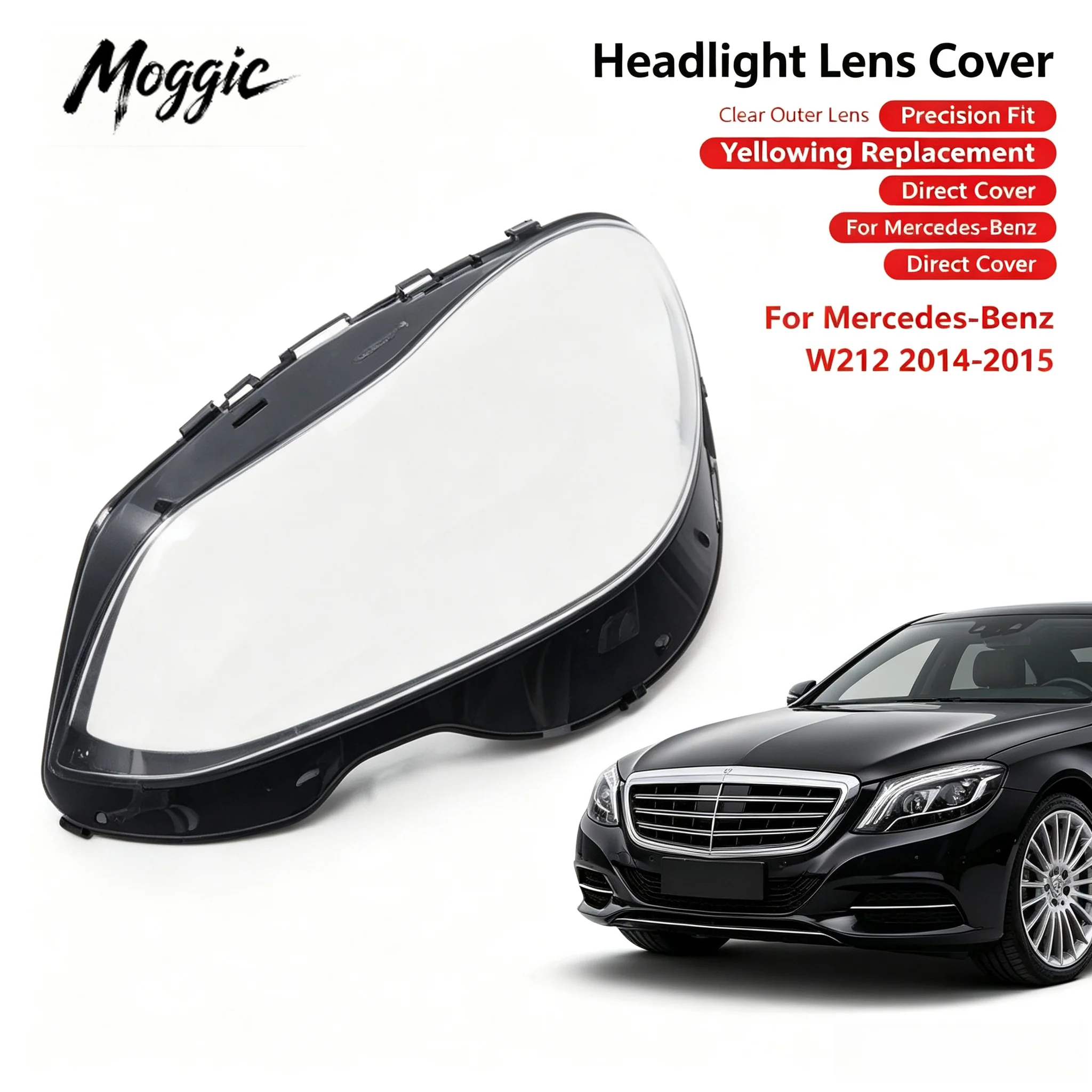 Moggic For Mercedes‑Benz E‑Class W212 2014‑2015 Front Headlight Lens Cover Fit E200L E260L E280L E300L E350L
