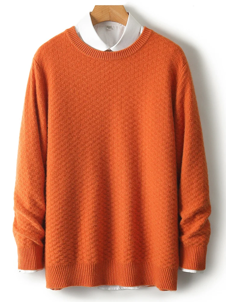 100% Merino Wool Men's Round Neck Base Sweater Thickened Autumn Winter Casual Fashionable Soft Knitted Wool Sweater