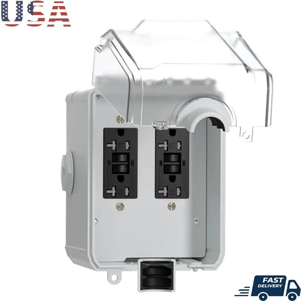 Outdoor Waterproof Electrical Outlet Box Dual 5-20R WRTR GFCI Sockets Dust Rain Rust Resistant Easy Installation Locking Hole