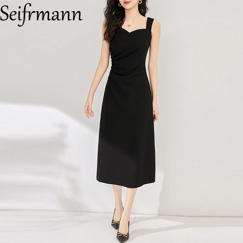 Seifrmann Women's Elegant Party Solid Dress Summer Sweetheart Neck Spaghetti Strap Party Prom A-Line Dresses