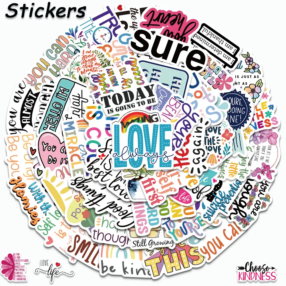 52PCS Inspirational English Stickers For Notebook Scrapbooking Craft Supplies Vintage Motivational Phrases DIY Stickers