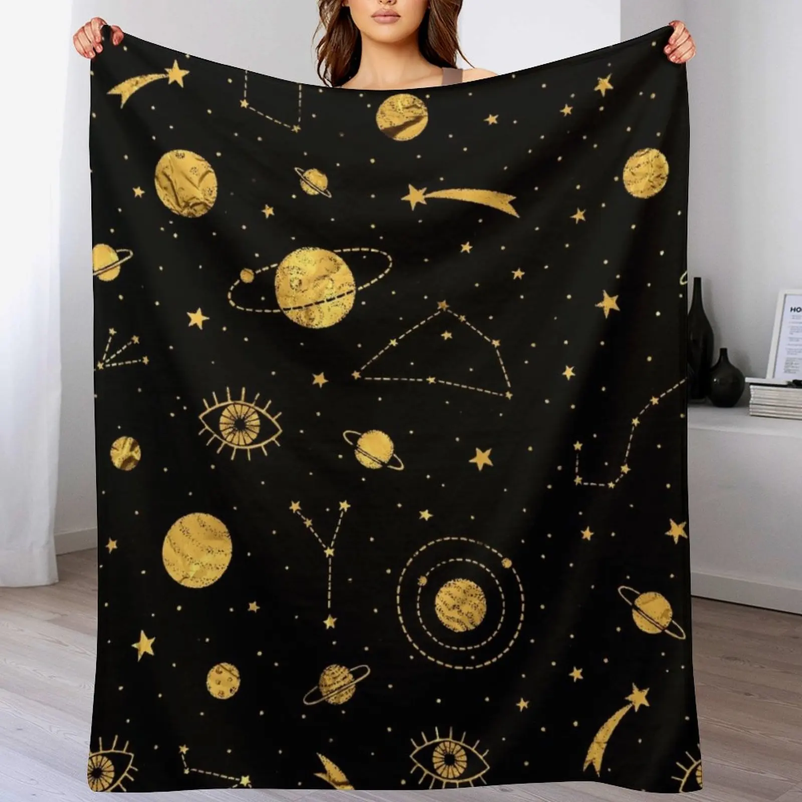 

Cosmos (black & gold) Throw Blanket Soft Breathable Blanket for Night Sleeping