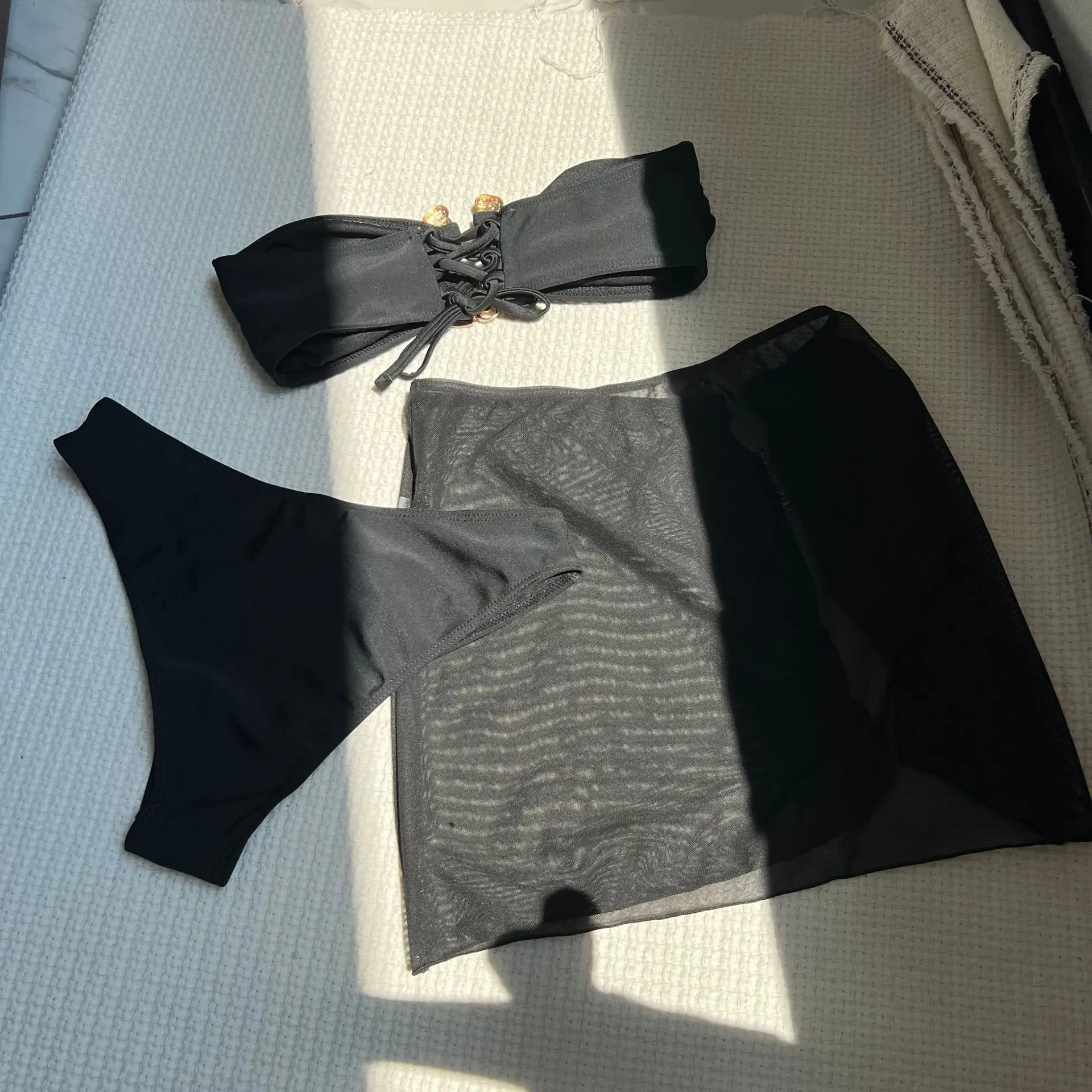 bikini sexy a fascia set 3 pezzi con prospettiva in rete divisa minigonna costume da bagno costumi da bagno costumi da bagno costumi da bagno biquini tankini