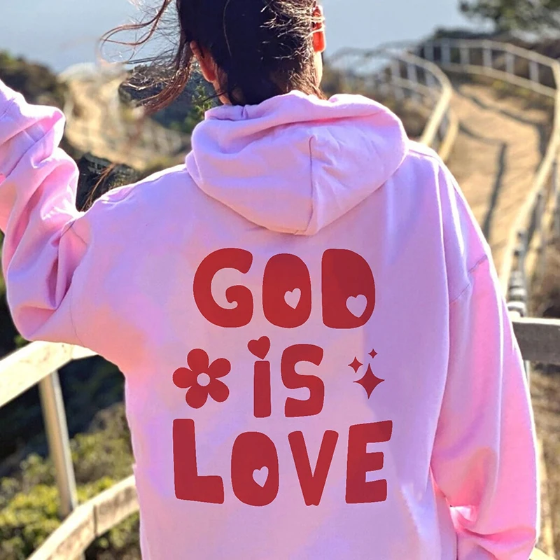 God Is Love Back Print Women Loose Hoodies Religious Sweatshirt Fall Winter Fashion Clothes Christian Fashion Tops Dropshipping