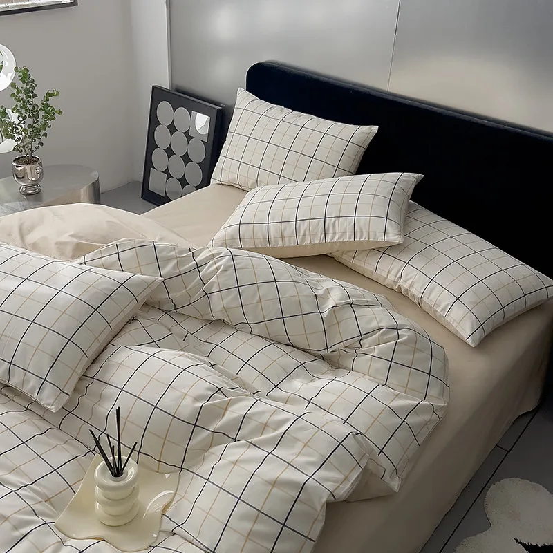 Хлопковое чистое хлопковое простое и свежее полосатое летнее пододеяльник из чистого хлопка из четырех частей