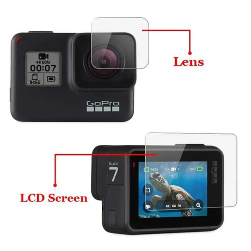 For GoPro Hero7 Silver Clear Ultra Slim Camera Lens / LCD Screen 2.5D Tempered Glass Protector Film For GoPro HERO 7 Silver