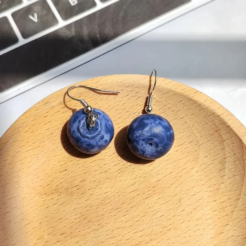 1 Pair Fashion Resin 3D Blueberry Fruit Earrings For Women Friend Gift Cute Funny Simulation Food Pendant Eardrops Jewelry
