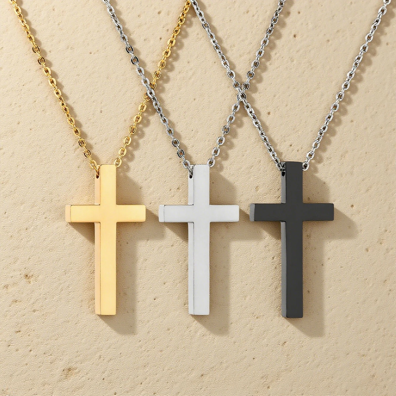 Kissmoon Trendy Classic Simple Stainless Steel Cross Pendant Necklaces for Women Men Hip-hop Rock Party Jewelry Gift