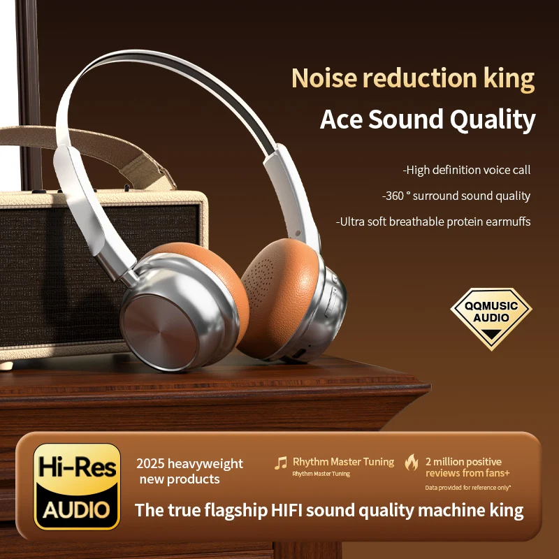 

Беспроводные Bluetooth-наушники Ретро Классическая легкая гарнитура Встроенный микрофон Активное шумоподавление Глубокие басы для путешествий в офисе