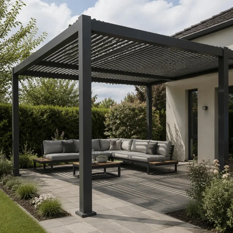 Jiake Aluminum Pergola with Motorized Louvered Roof System Outdoor Garden Patio Terrace Leisure Space Use Custom Projects