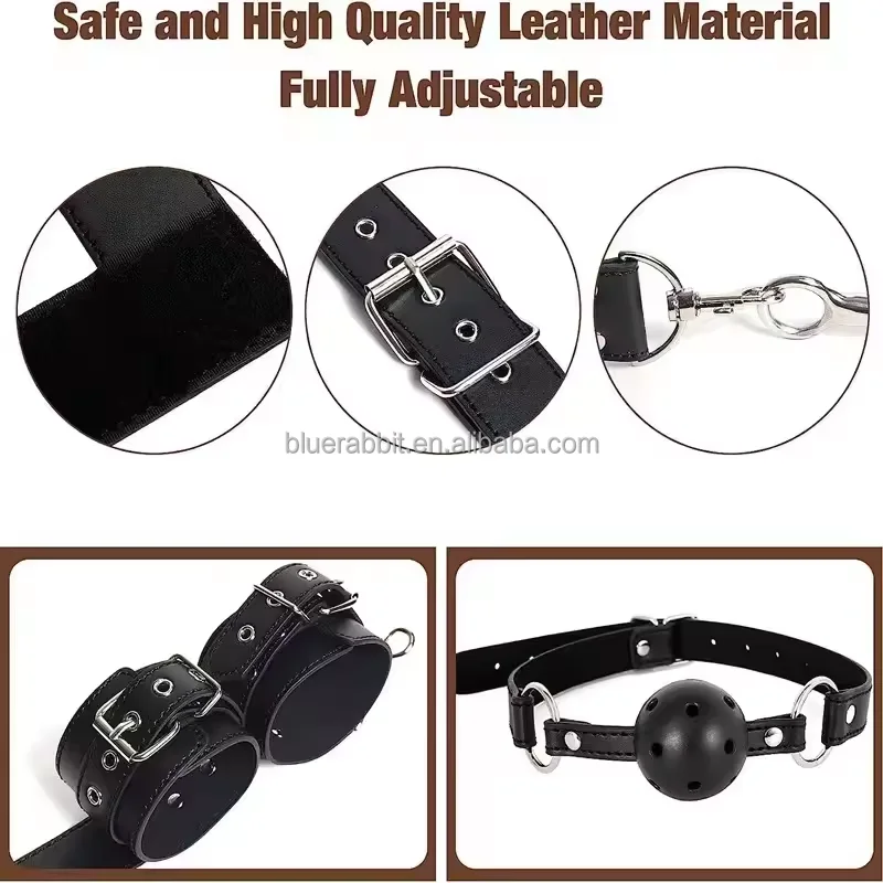 Sex Bondage Collar with Anal Hook & Ball Gag Wholesale BDSM Slave Neck to Wrist Leather Bondage Restraints Kit Sex Game