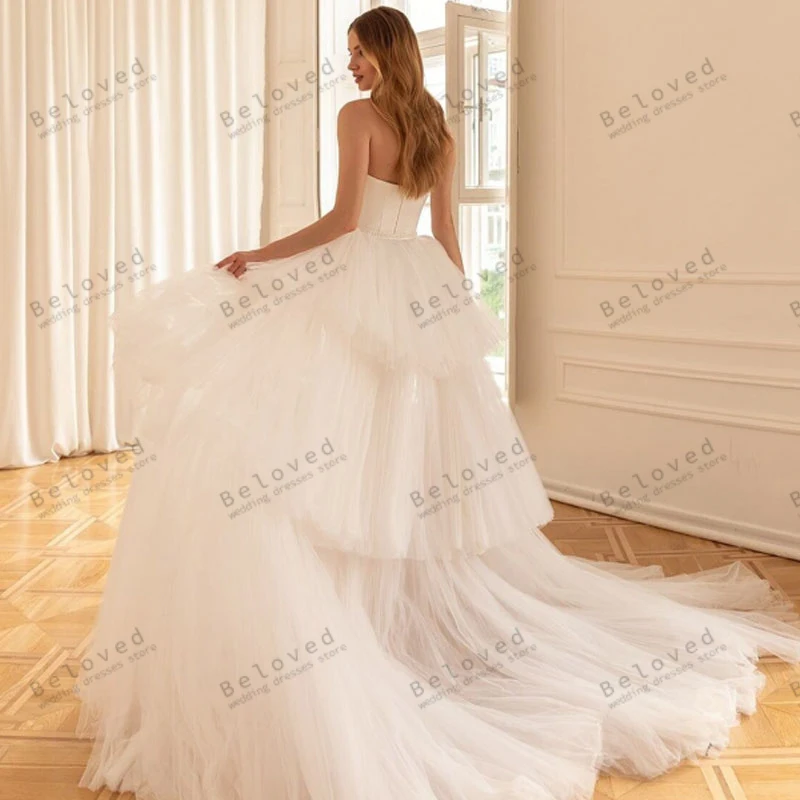 Robes de mariée en satin glamour pour les patients, robes de sirène élégantes, train de balayage en tulle, gaine sans bretelles sexy, 2024