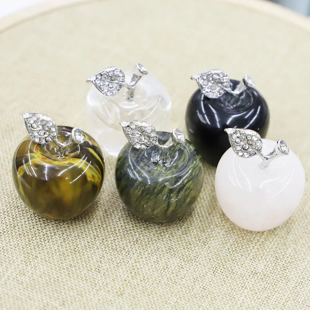 30*26MM New Natural Stone Apple Statue Ornament Healing Mixed Color Charm Room Gemstone Carved Figurine Gem Home Decoration 4Pcs