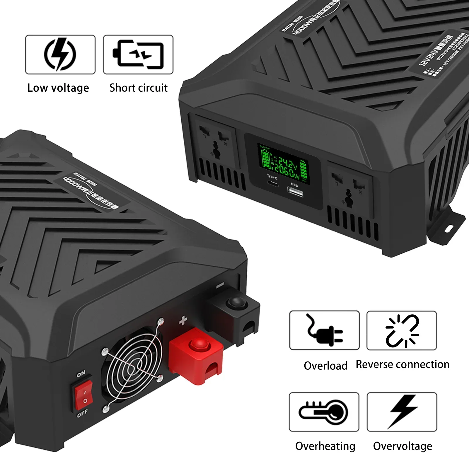 Imagem -03 - Datouboss-dupla Tensão Inversor dc para ac 220v Portátil Veículo Mount Pure Inversor de Onda Senoidal 4000w Transformador de Potência Ty-psw4000