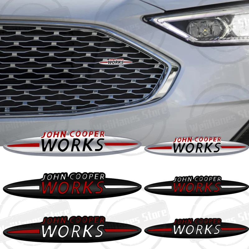 Metal For John Cooper Works Mini Cooper S JCW R56 R57 Countryman Clubman Paceman Grille Sticker Car Rear Trunk Body Emblem Badge